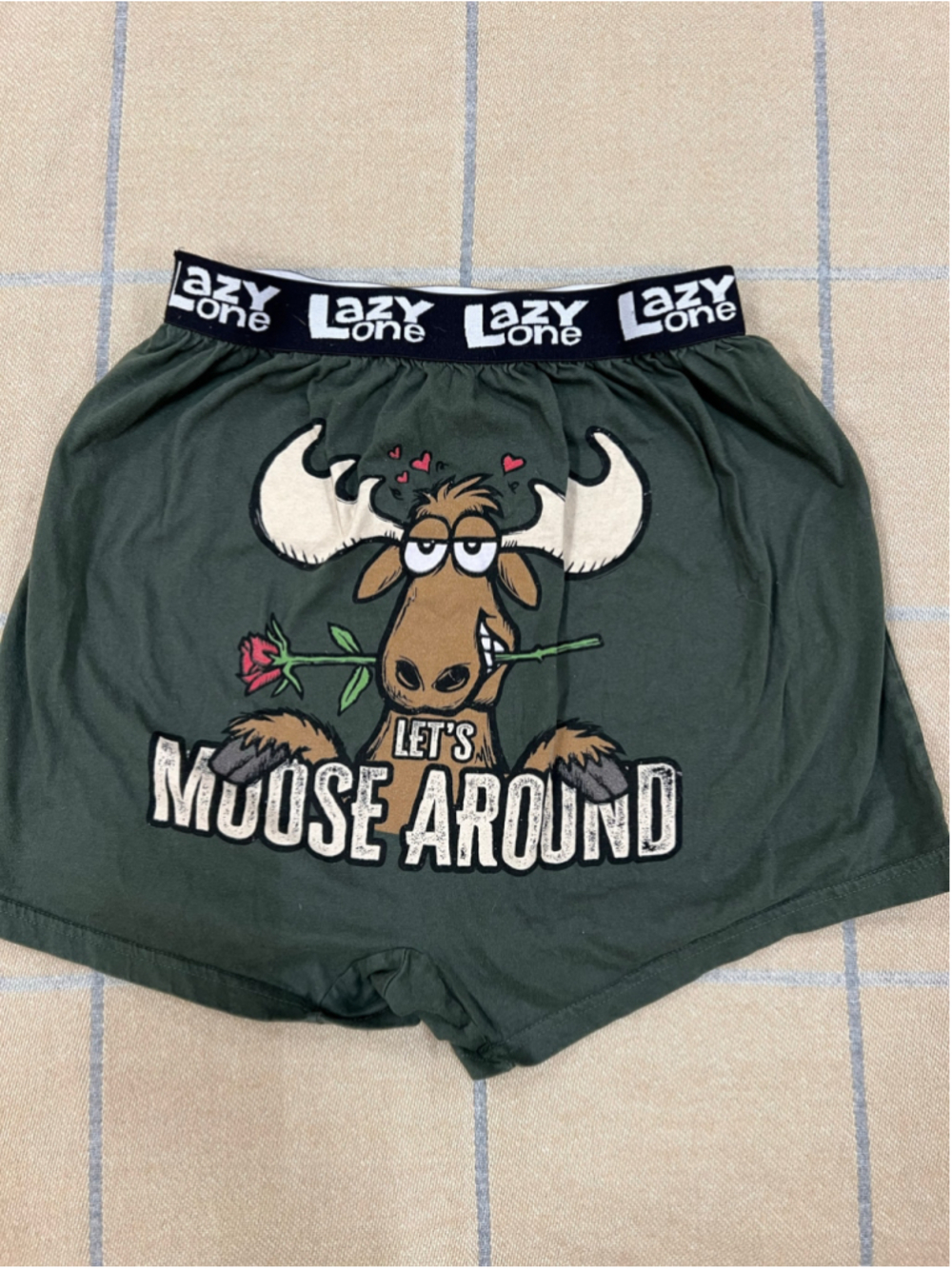 Men's Lazy One Boxer Shorts Size M Green Black Moose Print